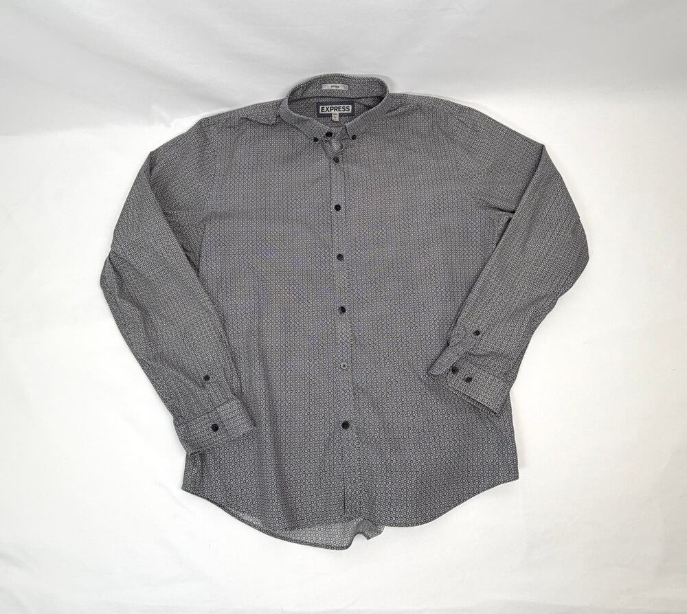 Express Mens Large 16-16.5 Fitted Geometric Print Long Sleeve Button Down Shirt